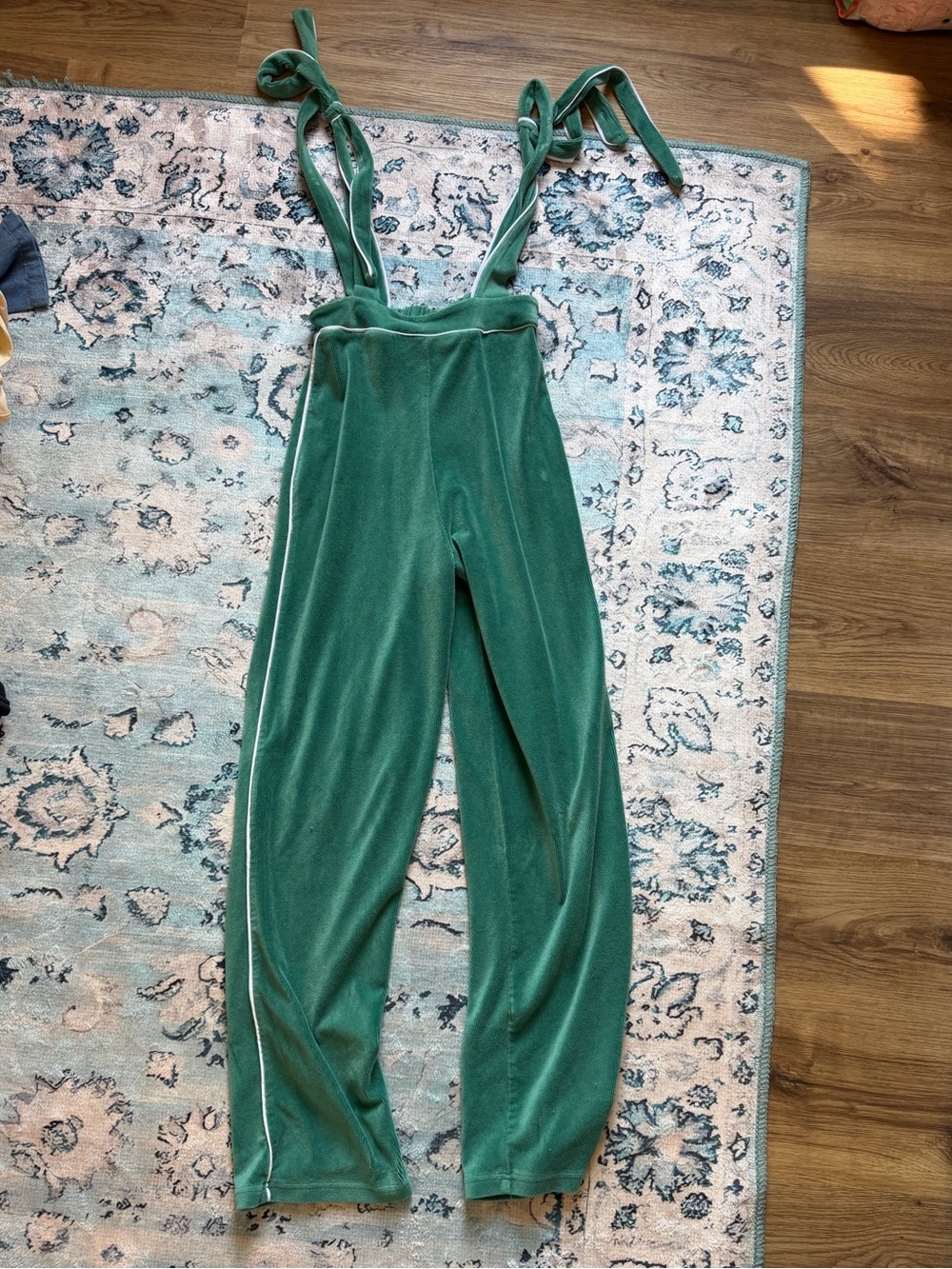 Urban Outfitters Green Velvet Tie-Shoulder Jumpsuit